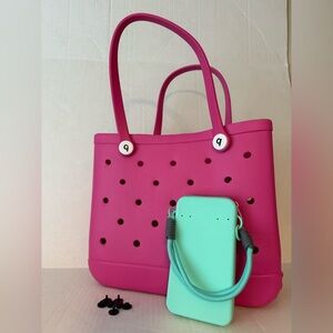 Unbranded Bright Pink Waterproof Tote with Phone Size Zip Bag